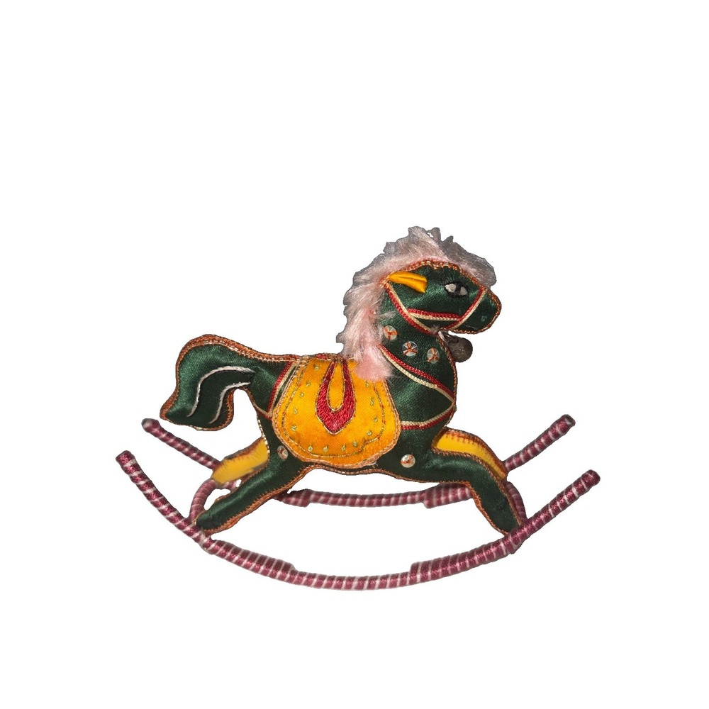 Vintage China Chinese Embroidered Satin Silk Rocking Horse Ornament Christmas